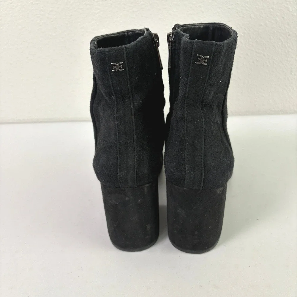 Sam Edelman Taye Booties Womens 8.5 Black Suede Block Heel Ankle Boots